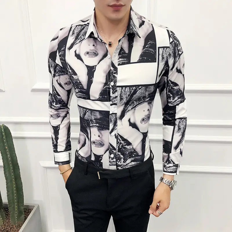 Men’s long-sleeved floral shirt