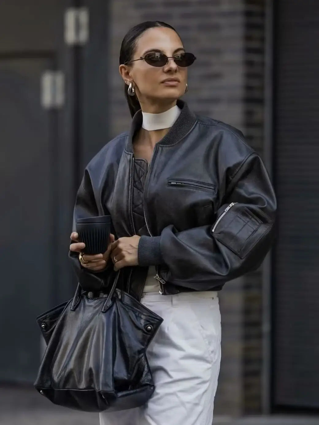 Short Jacket Fried Street Leather Clothing With Stand Collar Coat
