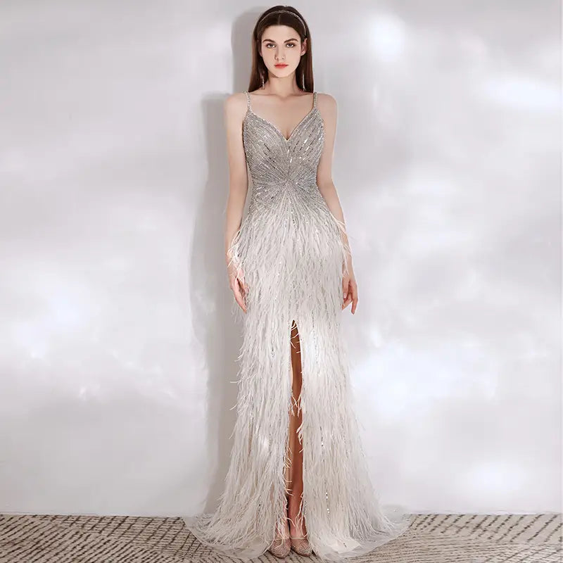 Women’s Feather Temperament High End Evening Dress