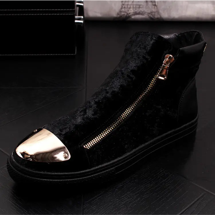 Hong Kong European Station New Plus Velvet Solid Color Iron Toe Trendy Casual High-top Shoes