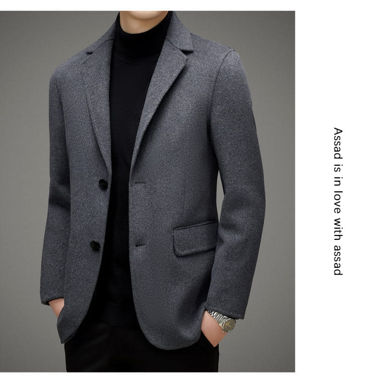 Men’s High-end Suit Reversible Woolen Coat Short Detachable 90 White Duck Down Liner Suit Jacket