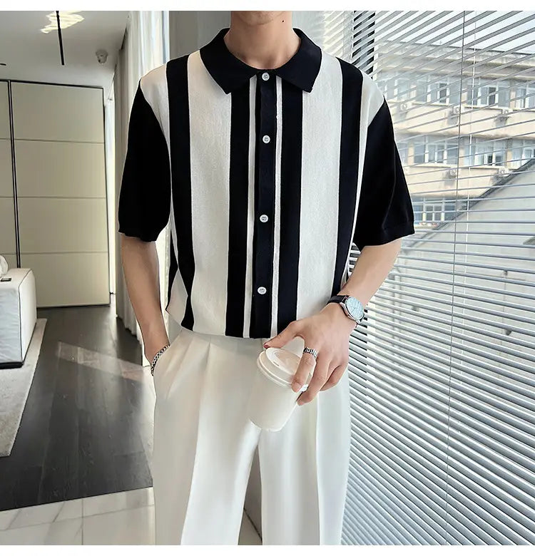 Men’s Striped Color Blocking POLO Sweater
