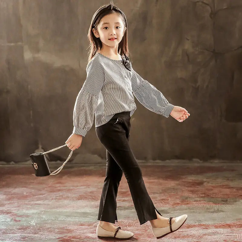 Girls Spring Bows Shirts Pants Suits