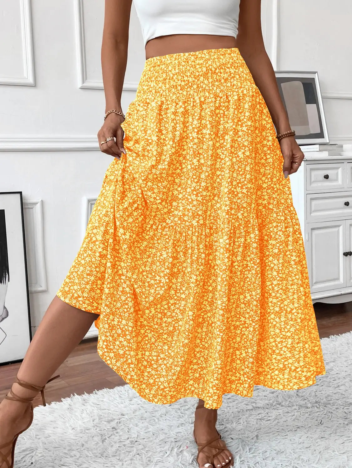 Small Floral Three-layer Long Patchwork Skirt