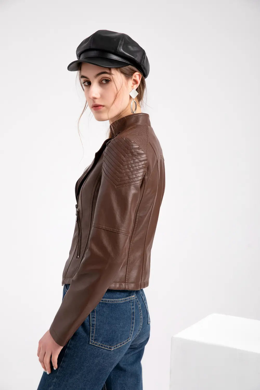 Slim Fit Thin Leather Coat Women’s Motorcycle Clothing