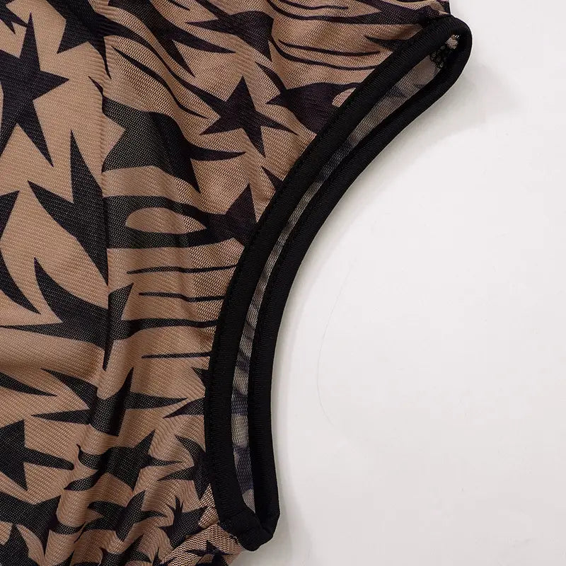 Yarn Pants Printed See-through Sleeveless Backless Bodysuit Trousers
