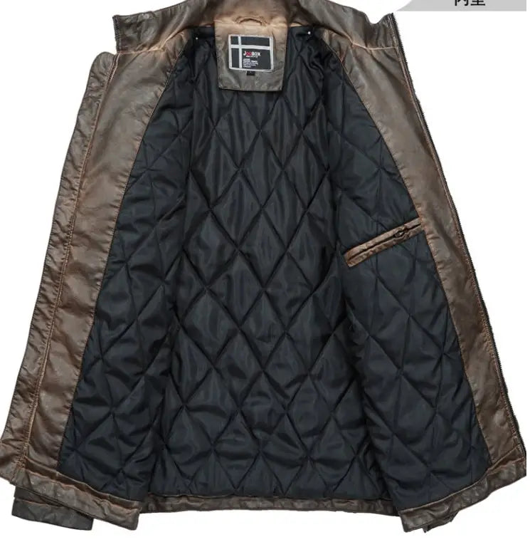 Fashion Thick Solid Color Retro Men’s Leather Jacket