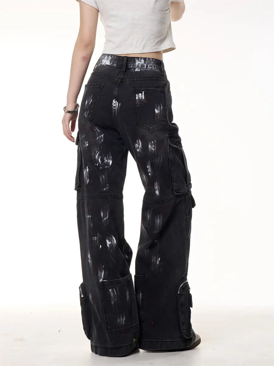 Make Old Graffiti Dyed Multi Pocket Workwear Jeans