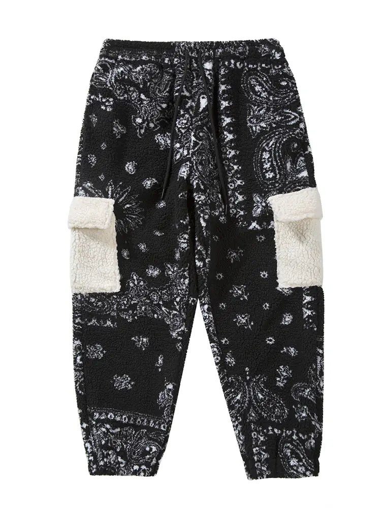 Lamb Fleece Pocket Casual Pants Drawstring Loose Men’s Trousers