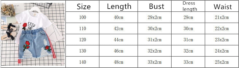 Kids Clothes White T-shirt Denim Skirt 2pcs Girls Suits