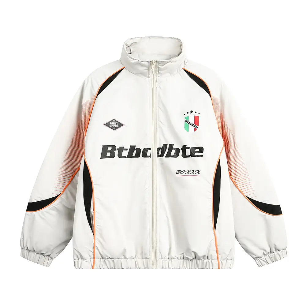Splicing Gradient Letter Cotton Padded Loose Stand Collar Jacket