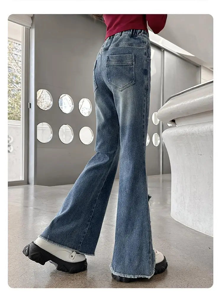 Girls’ Casual Stretch All-match Denim Trousers