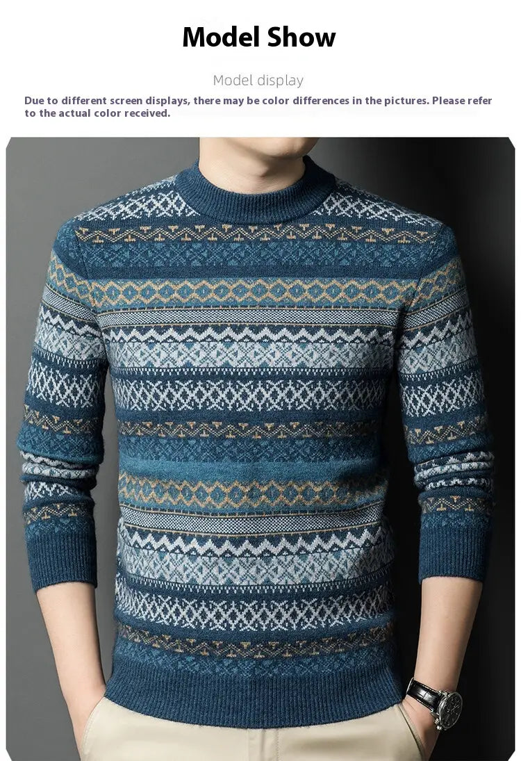 Men’s Pullover Thickened Striped Sweaters Bottoming Shirt