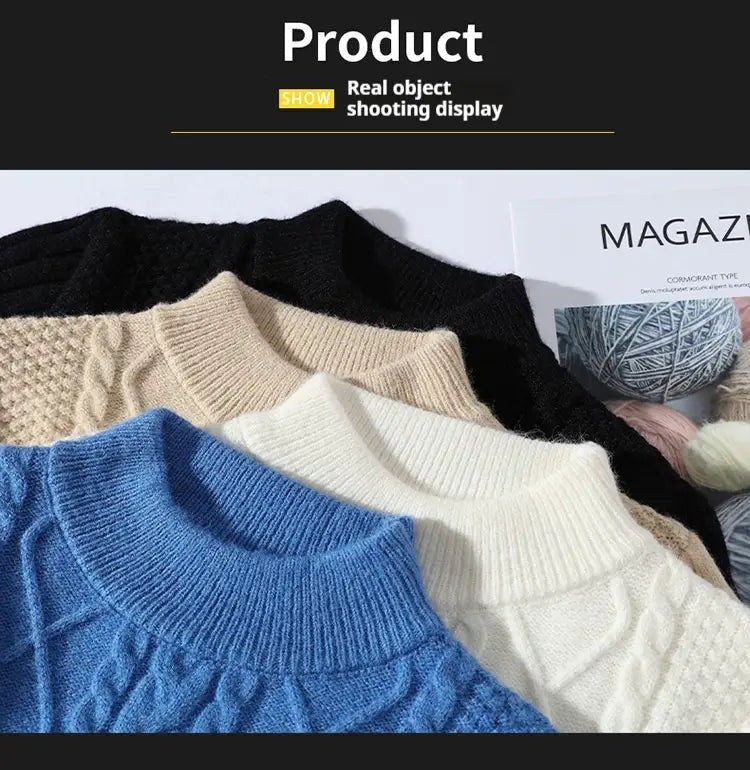 Men’s Solid Color Sweater Hong Kong Style Loose Fashion Twisted Flower