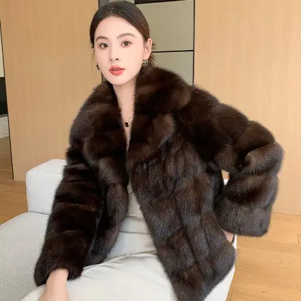 Artificial Fur Purple Sable Thick Warm Jacket