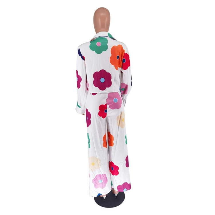 Women’s Fashion Casual Digital Printed Flowers Blouse And Pants
