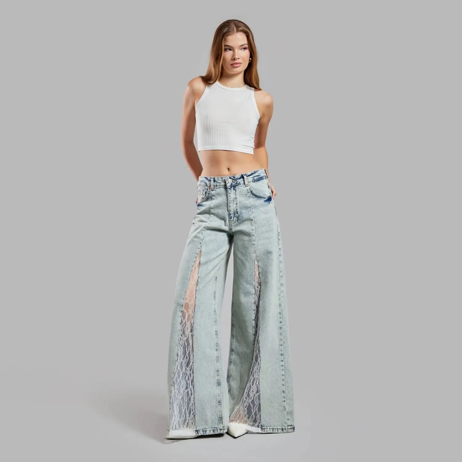 Street Lace Stitching Skinny Jeans