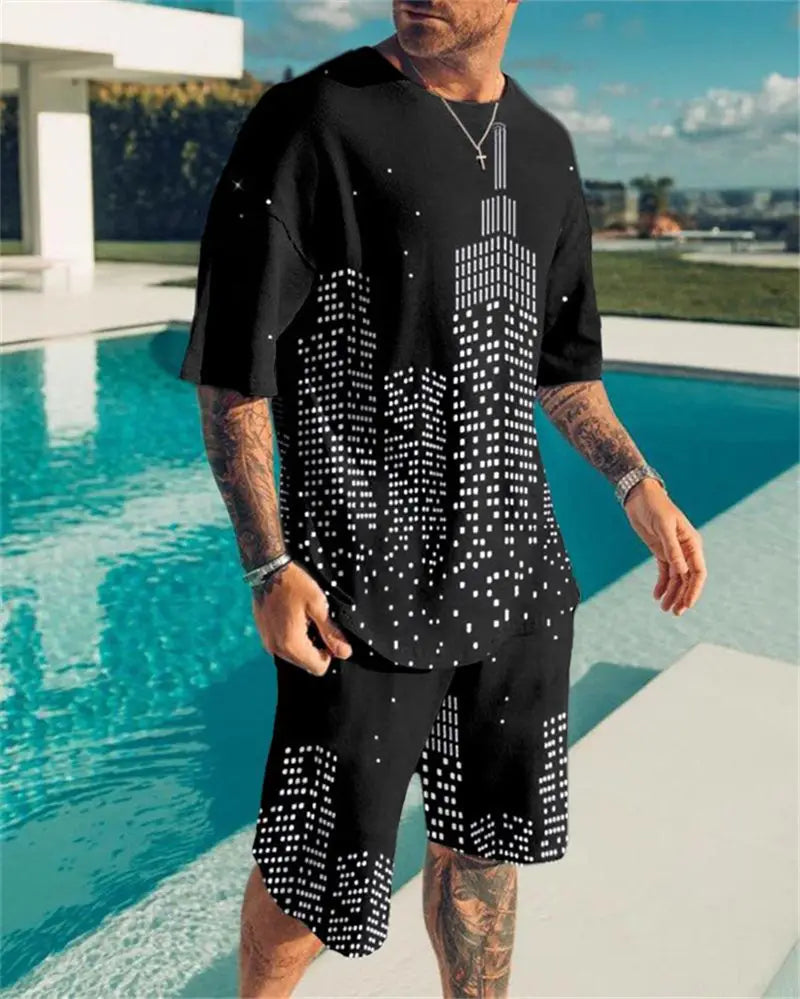 Simple Men’s 3DT Shirt Short Sleeve Plus Shorts Oversized