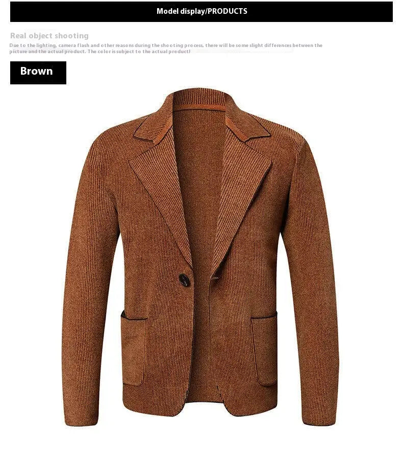 Men’s Solid Color Cardigan Small Suit Knitted Jacket