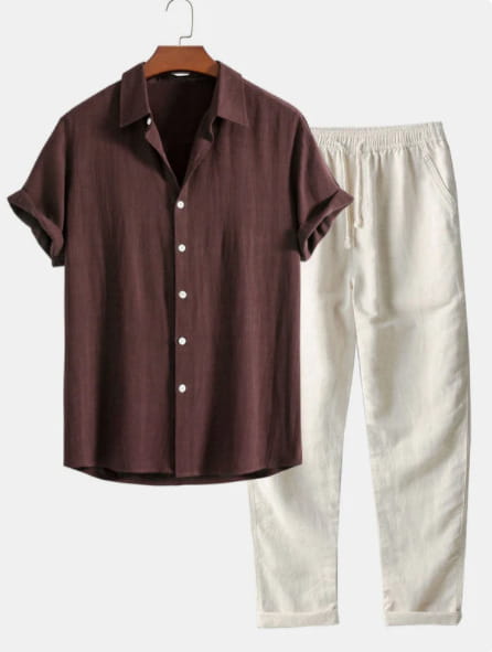 Casual Loose Multi-color Beachwear Cotton And Linen Short Sleeve Suit