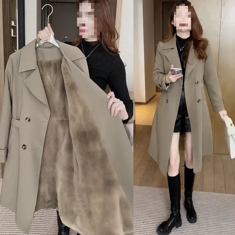 High-grade Fleece Thick Trench Coat Coat Western Style Slimming