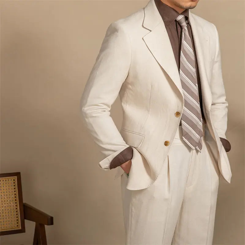 Hemp Texture Half Lined Slim Fit Men’s Suit