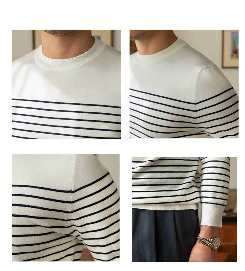 Business Commute Striped Design Contrast Color Long Sleeves Knitwear