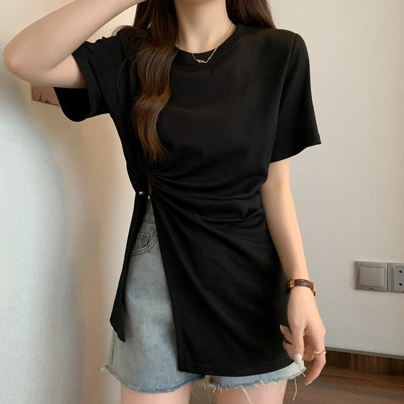 Cotton Irregular Split Short-sleeved T-shirt Women’s Summer