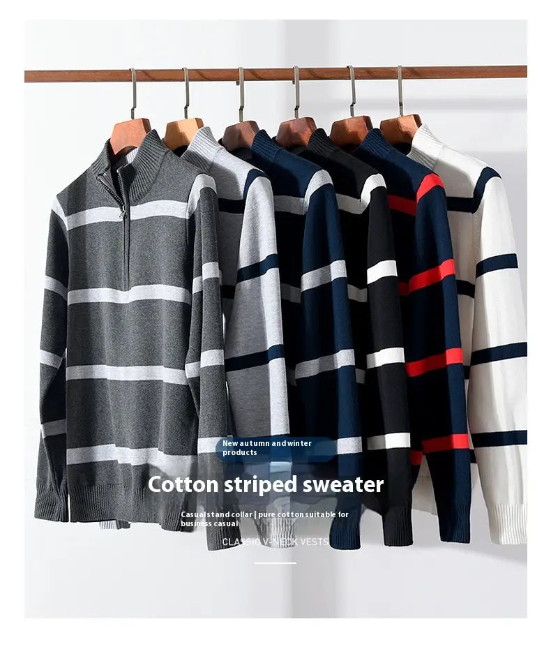 Turtleneck Men’s Cotton Wool Casual Half Zipper Sweater