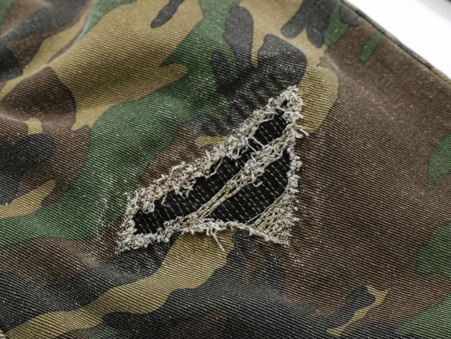 Retro Tattered Jeans Personalized Camouflage Workwear Casual Pants