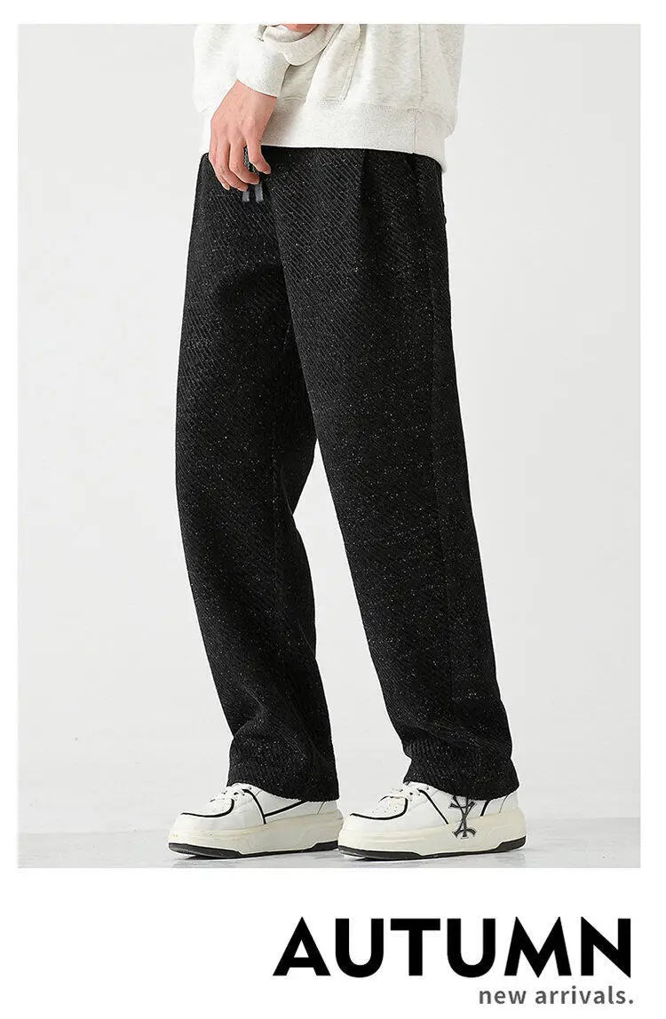 Chenille Slanted Stripe Casual Pants Men’s Loose Wide-leg Pants Silver Silk Sweatpants
