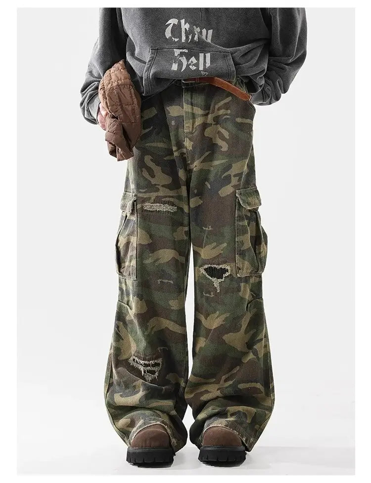 Men’s American Casual Loose Hole Camouflage Pants