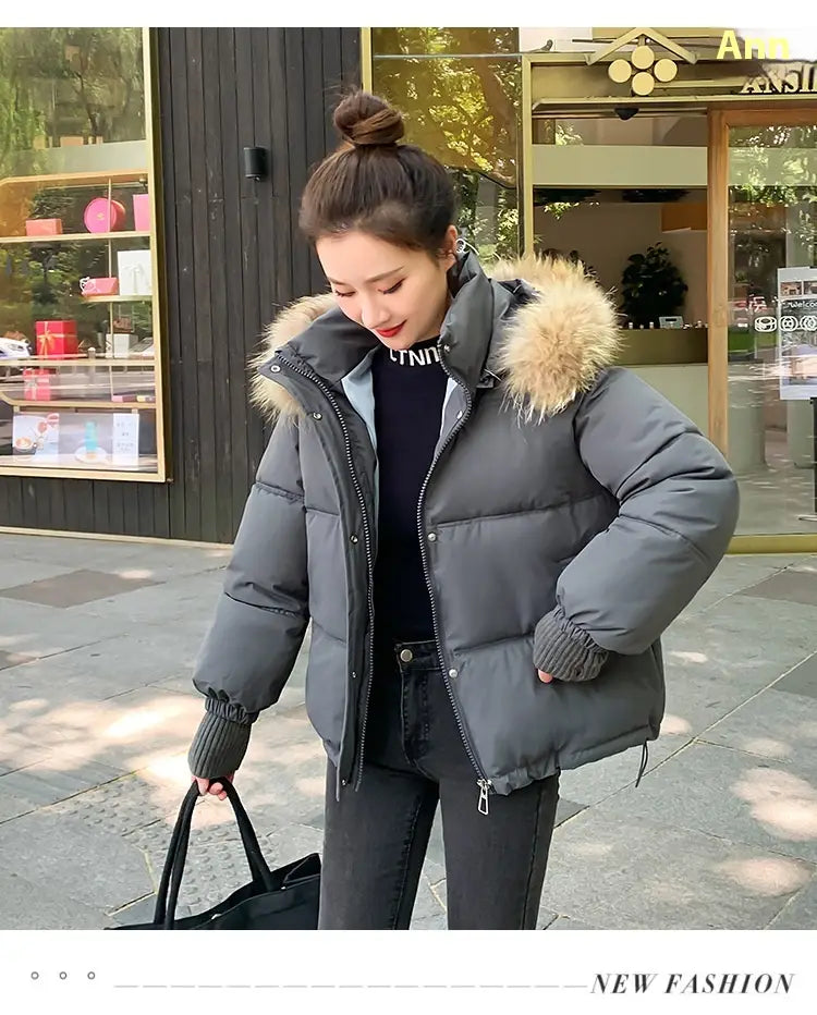 Loose Hooded Gloves Thickened Thermal Quilted Jacket Coat For Women