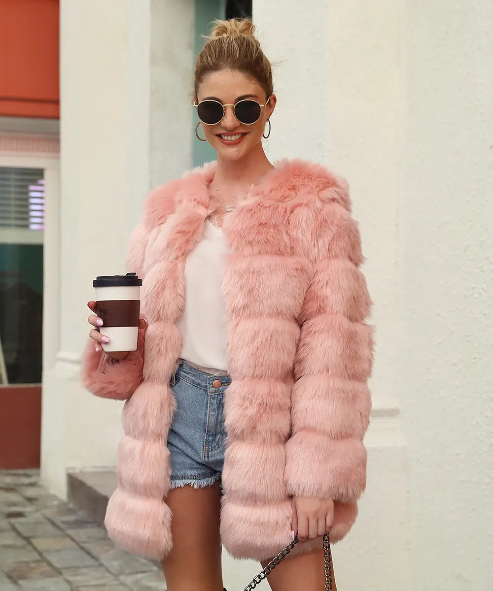 Women’s Imitation Fur Coat Top Long-cut Coat Trench Coat