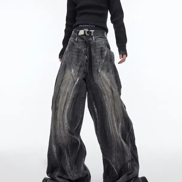 Heavy Retro Distressed Wide Leg Loose Jeans