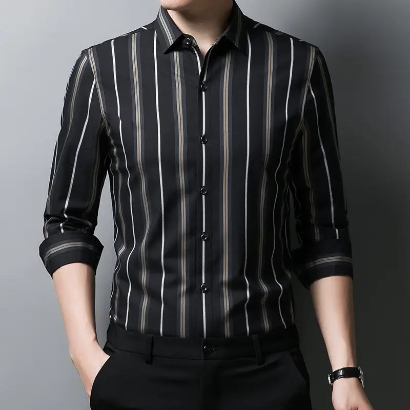 Striped Casual Black Thin Men’s Long-sleeved Shirt