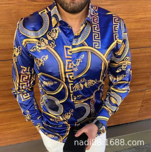 European And American Men’s Long-sleeved Shirt Casual Printing