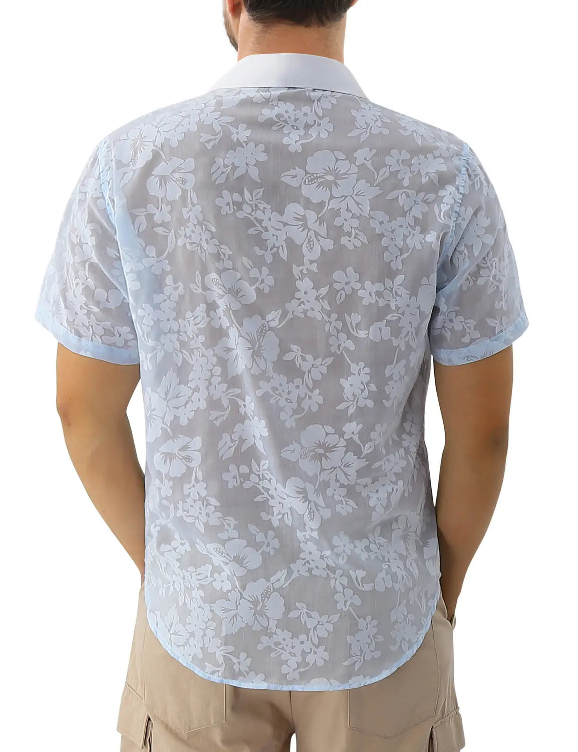 Hawaiian Jacquard Shirt Transparent Cutout Short Sleeve Thin Holiday Beach Shirt