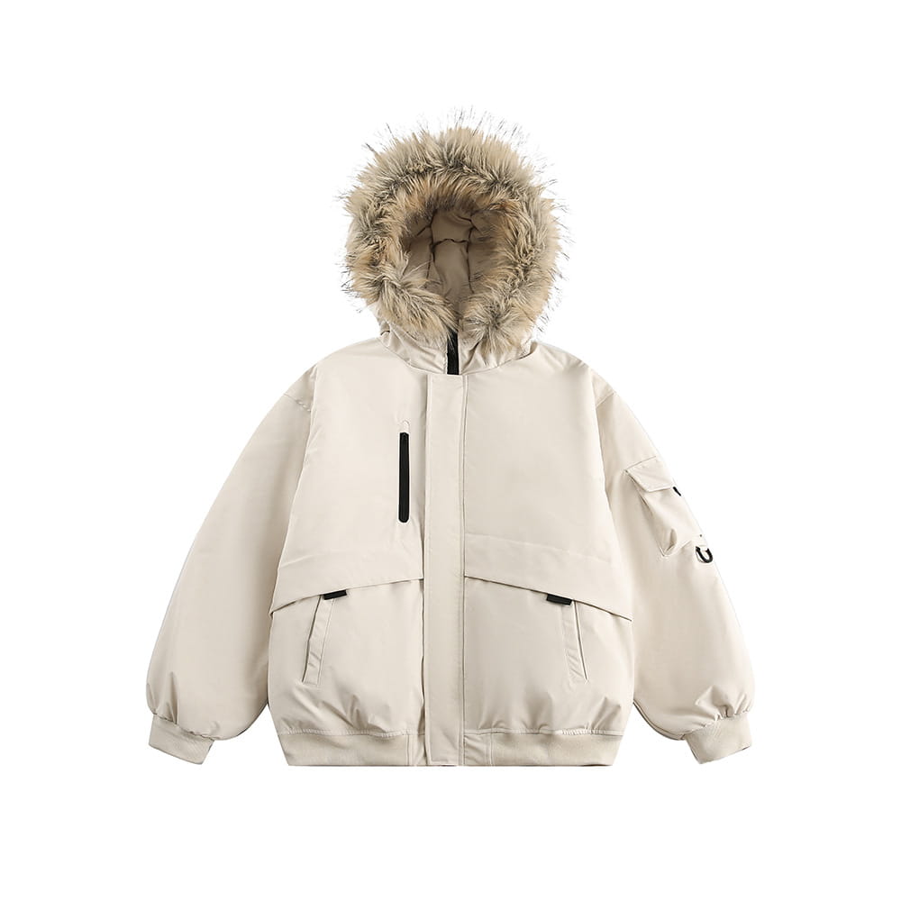 American Retro Fur Collar Hood Parker Down Jacket