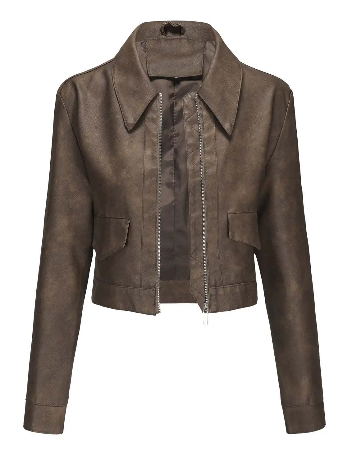 Women’s Long-sleeved Fashionable Faux Leather Jacket