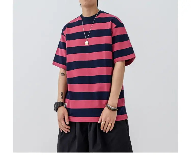 New Striped Short Sleeve Retro Striped Men