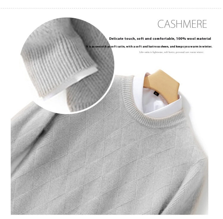 Pure Wool Sweater Men’s Loose Round Neck Sweater Casual Thickening Knitted Bottoming Shirt
