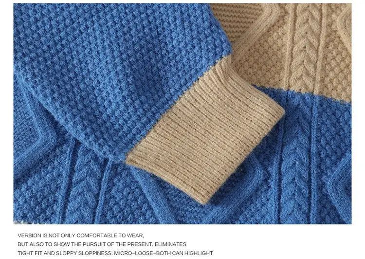 Men’s Casual Round Neck Sweater Contrast Color Knitwear Top