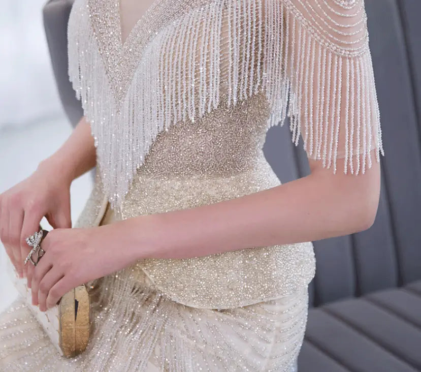 High End Luxury Tassel Fishtail Evening Dress