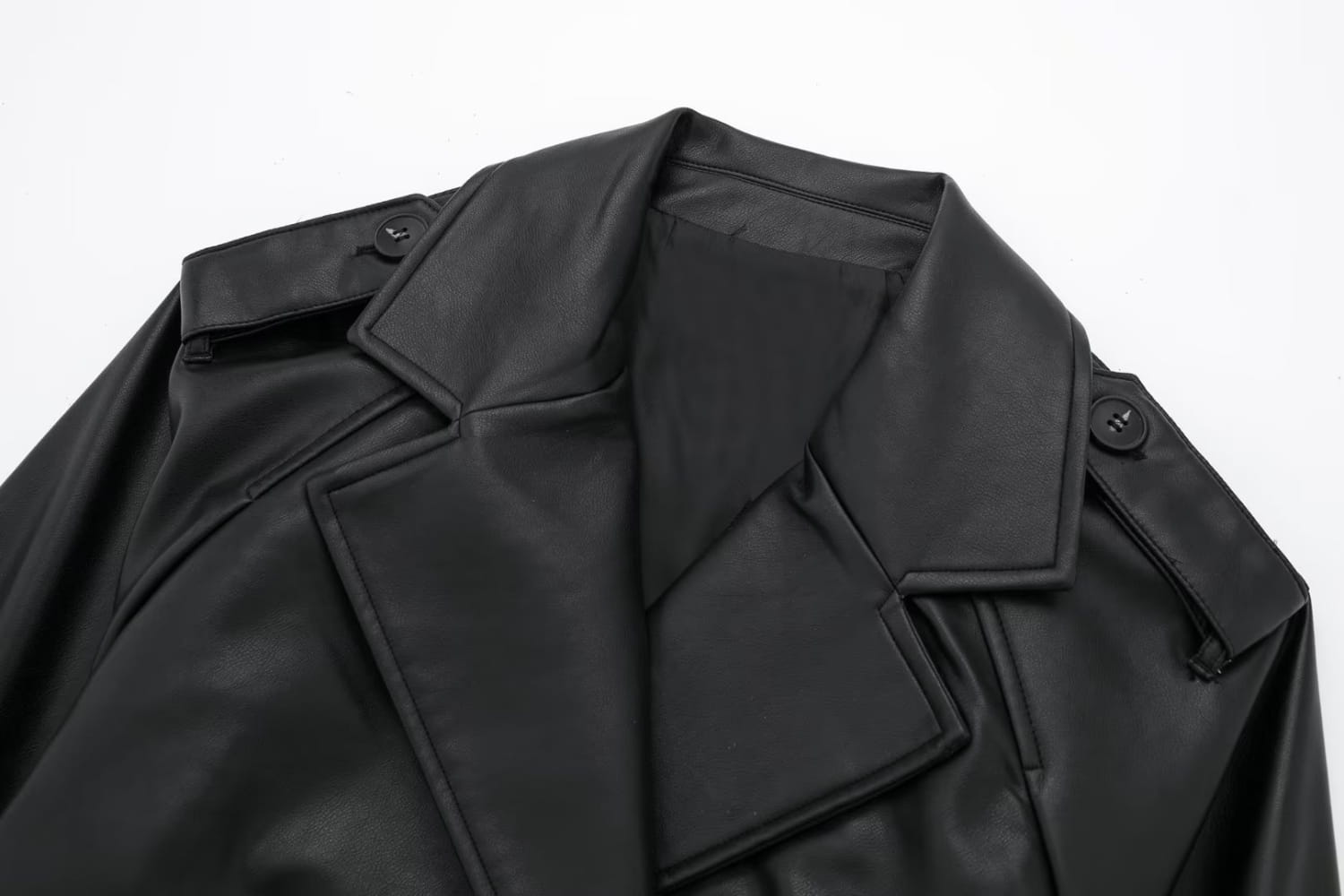 Autumn New European And American Leisure Imitation Leather Loose Short Trench Coat