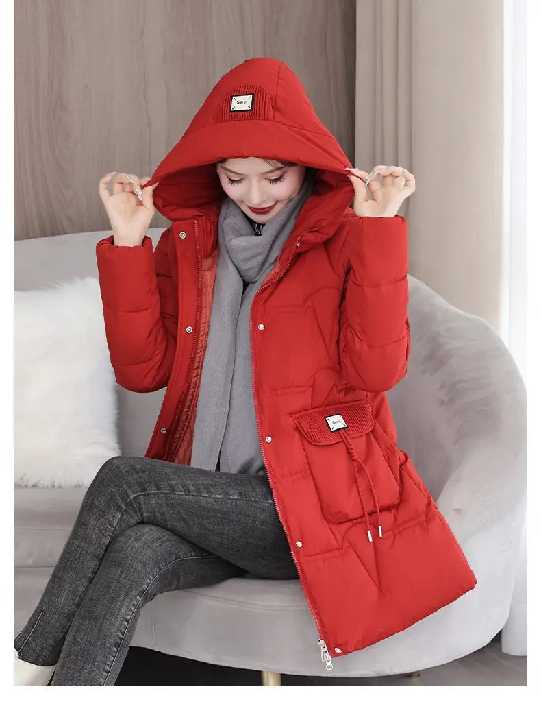Hooded Down Coat Mid-length Thickened
