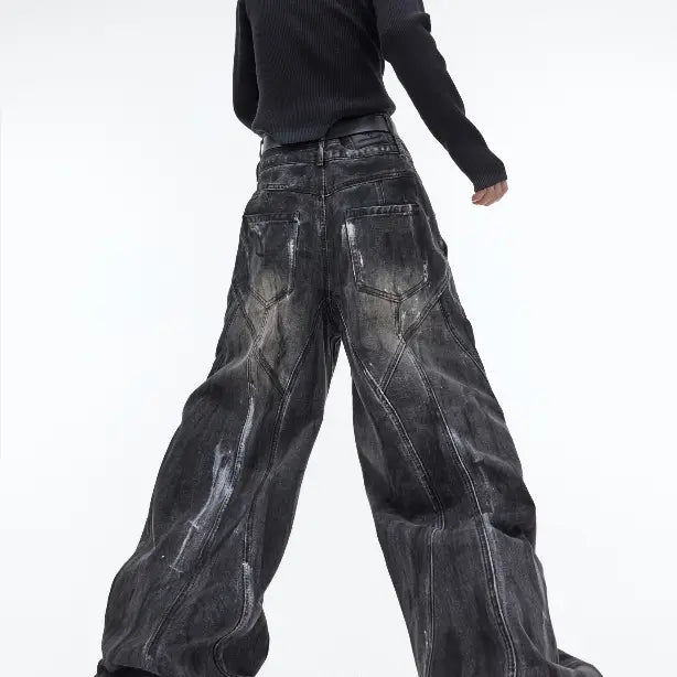 Heavy Retro Distressed Wide Leg Loose Jeans