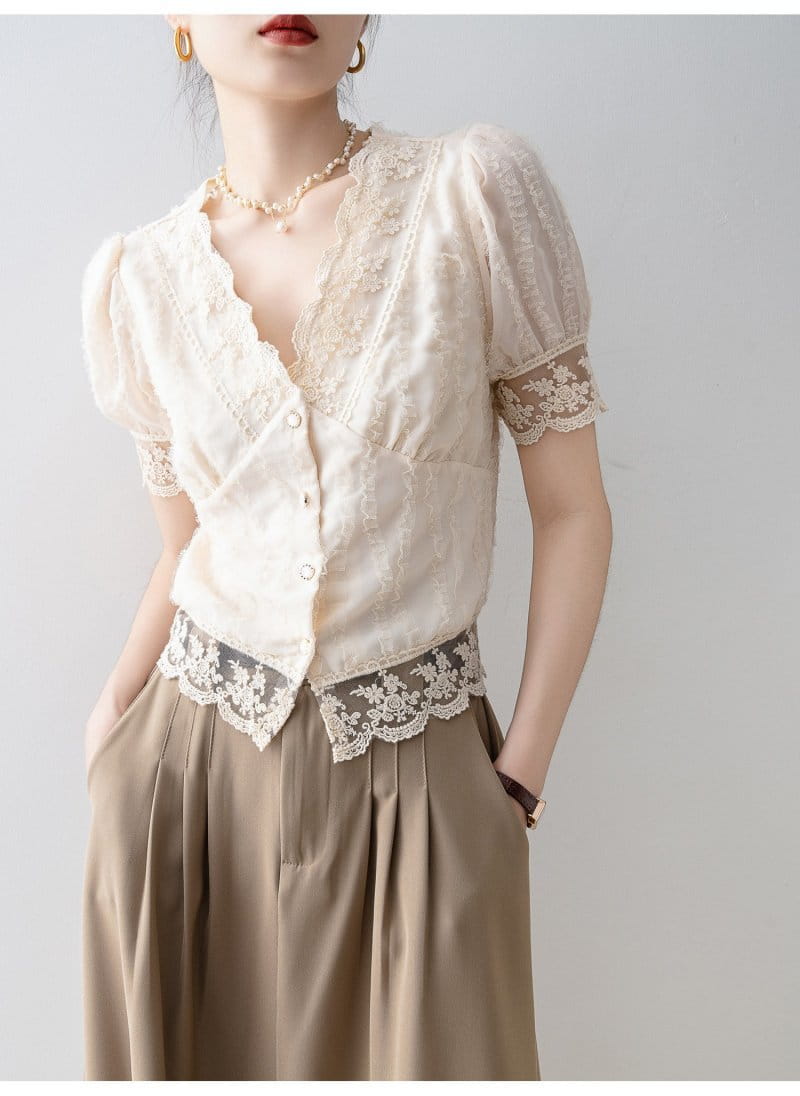 New Women’s Summer Short Sleeve Chiffon Lace Shirt Top