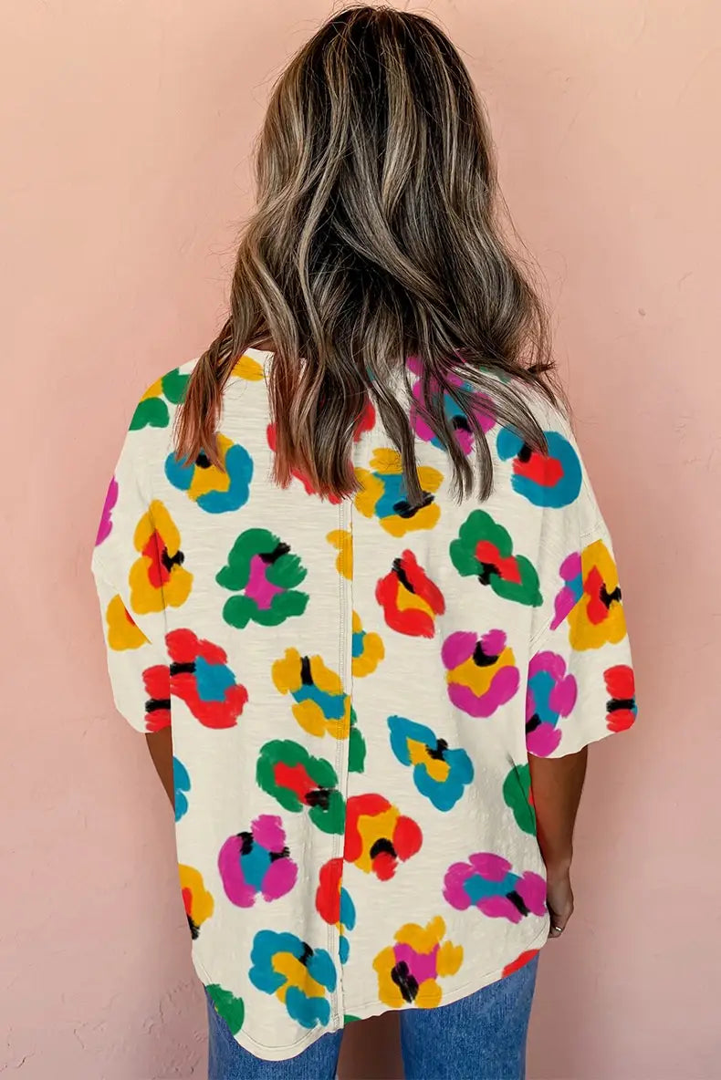 Fashion Colorblock Half Sleeve Pullover Top