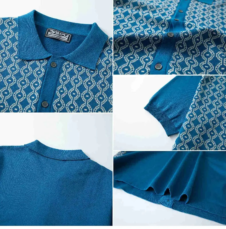 Summer Tencel Short-sleeved Sweater Lapel Jacquard Cardigan For Men